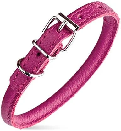 Dogline Soft Round Leather Collar Pink (8"-10")