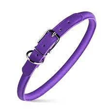 Dogline Soft Round Leather Collar Purple (8"-10")