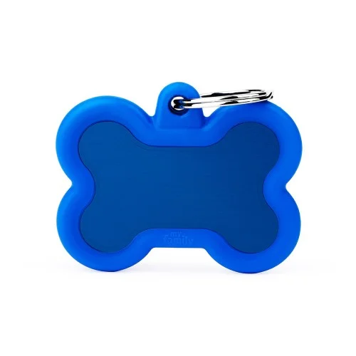 MyFamily Hushtag Big Blue Aluminum Bone ID Tag with Rubber (Media, Blue)