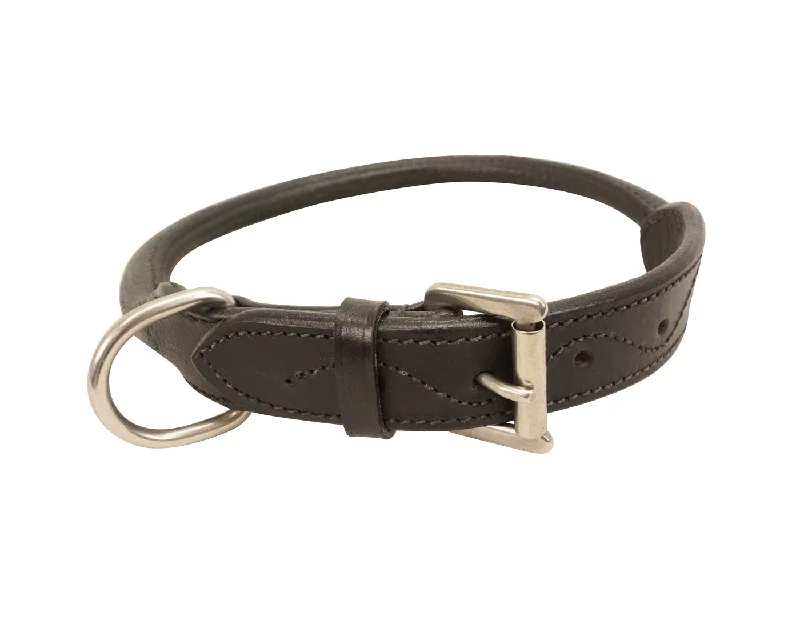 CuteNfuzzy Round Rolled Fancy Leather Dog Collar with Stainless Steel Rolled Buckle for Comfort