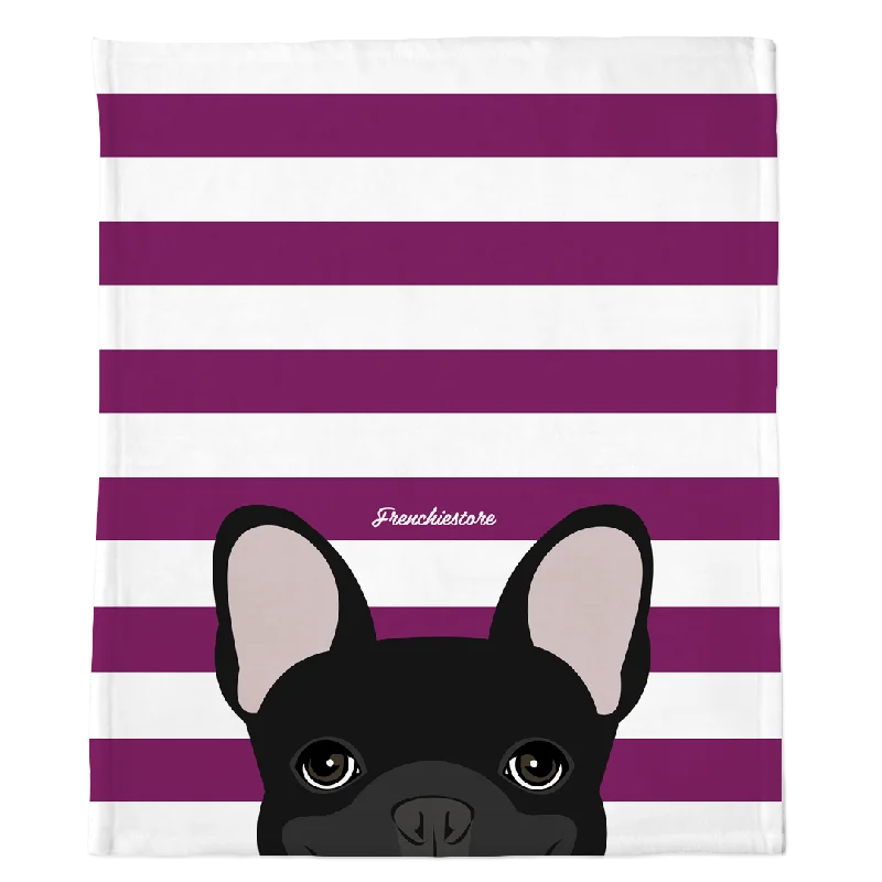 Black French Bulldog on Beet Stripes | Frenchie Blanket