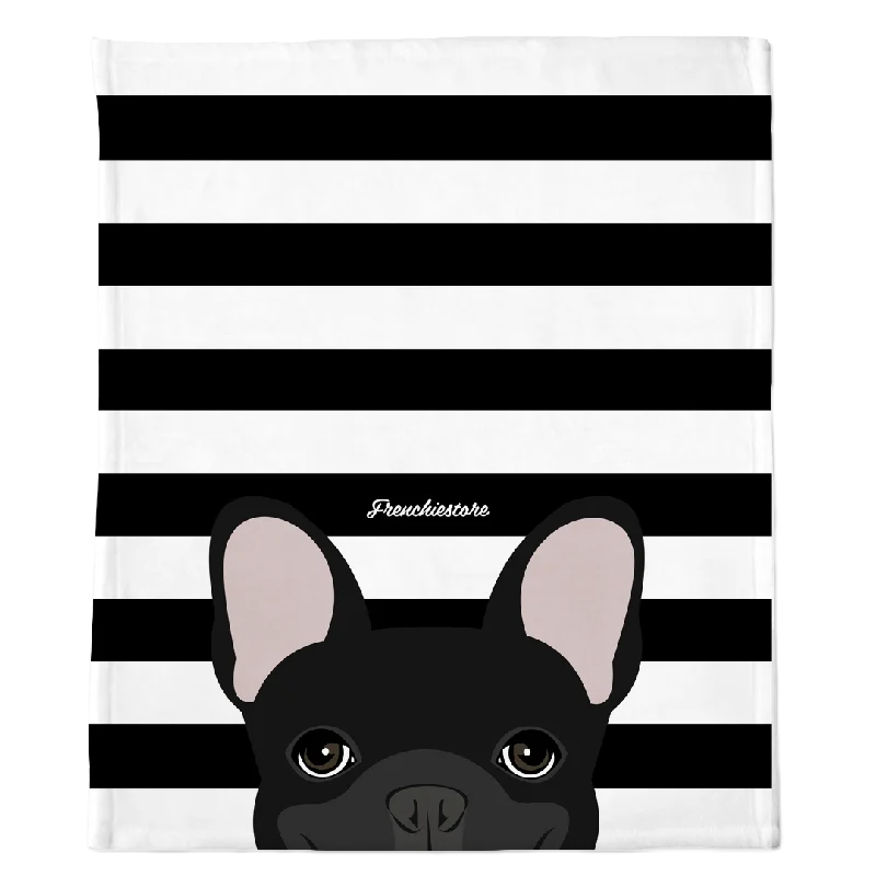 Black French Bulldog on Black Stripes | Frenchie Blanket