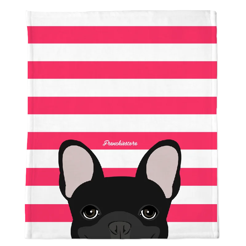 Black French Bulldog on Hot Pink Stripes | Frenchie Blanket