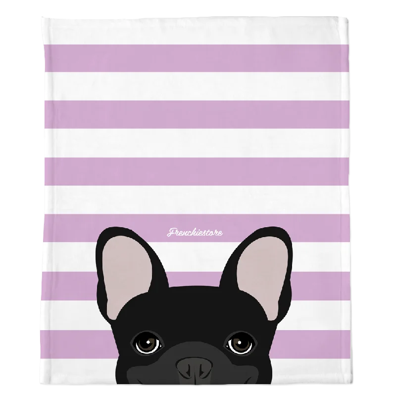 Black French Bulldog on Lavender Stripes | Frenchie Blanket