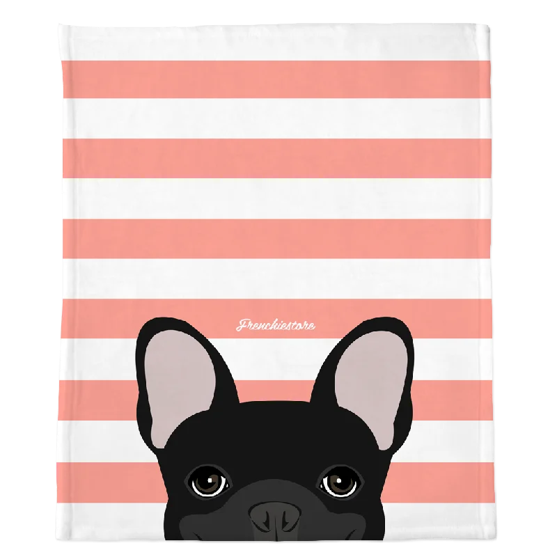 Black French Bulldog on Peach Stripes | Frenchie Blanket