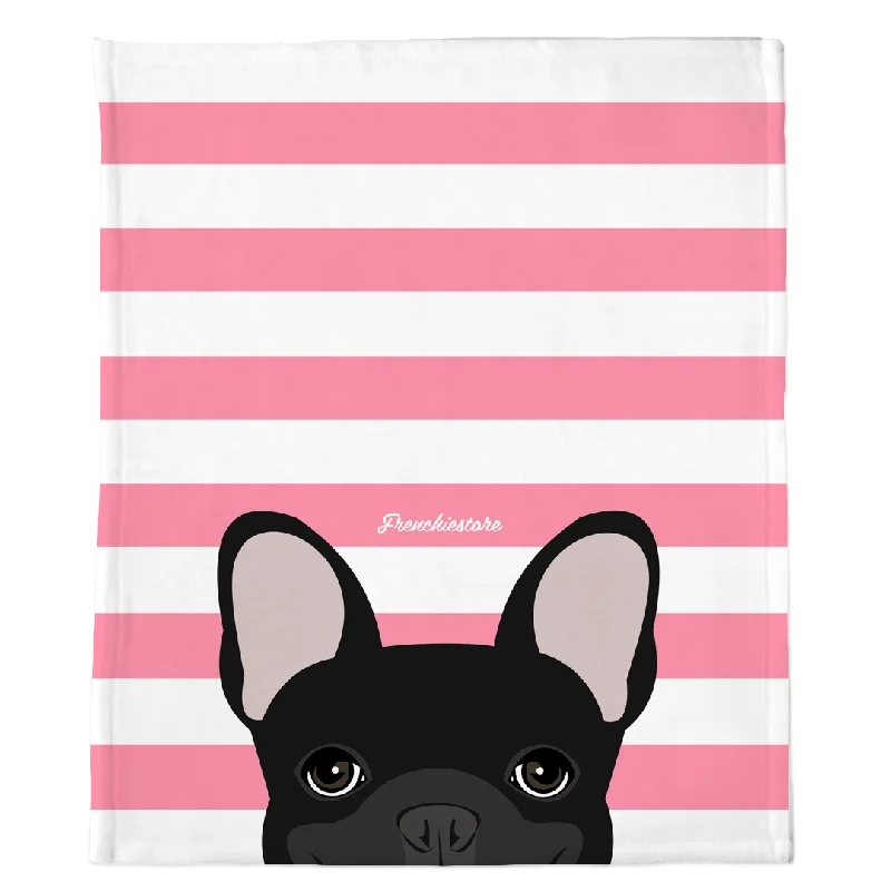 Black French Bulldog on Pink Stripes | Frenchie Blanket