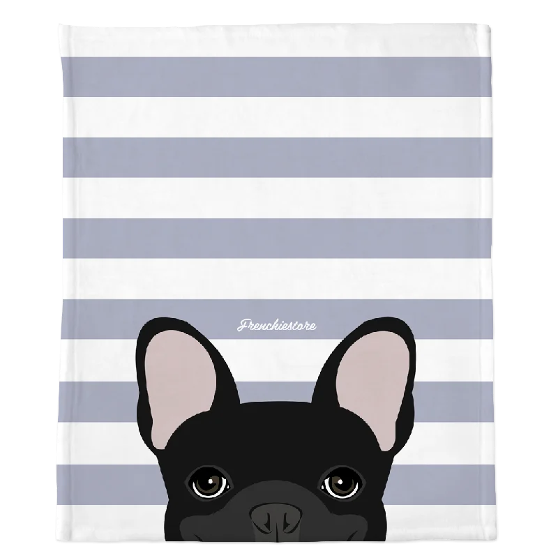 Black French Bulldog on Silver Stripes | Frenchie Blanket