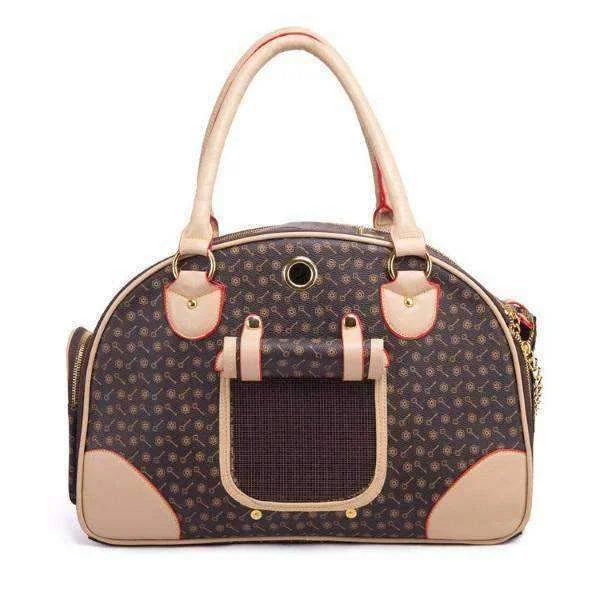 Brown and Tan Pattern Bowling Tote Dog Carrier