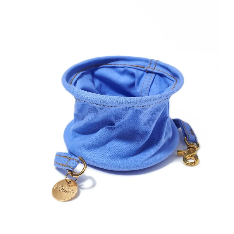 Claude Blue Cotton Canvas Collapsible Cat & Dog Water Bowl