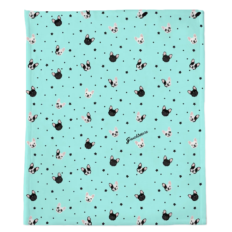 Frenchie Blanket |  French Bulldogs and stars on Aqua