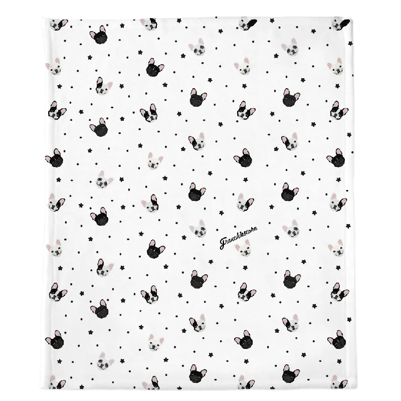 Frenchie Blanket |  French Bulldogs and stars on White