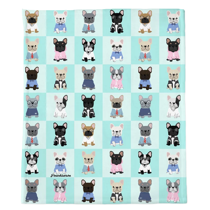 Frenchie Blanket | Preppy French Bulldogs on Aqua