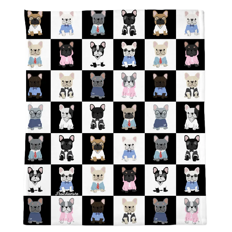 Frenchie Blanket | Preppy French Bulldogs on Black & White