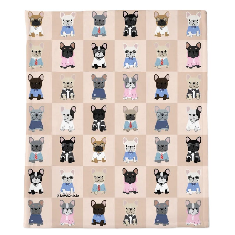 Frenchie Blanket | Preppy French Bulldogs on Tan