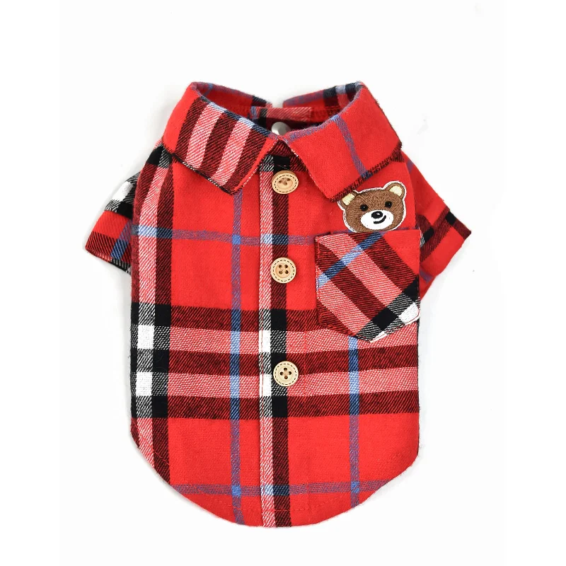 InnoPet Dog Shirt, Pet Plaid Clothes Shirt Cat T-Shirt, Sweater Matching Breathable for Small Medium Large Dogs Cats Puppy Soft Adorable Casual Cozy Valentines dog shirt Red Blue Brown Colors