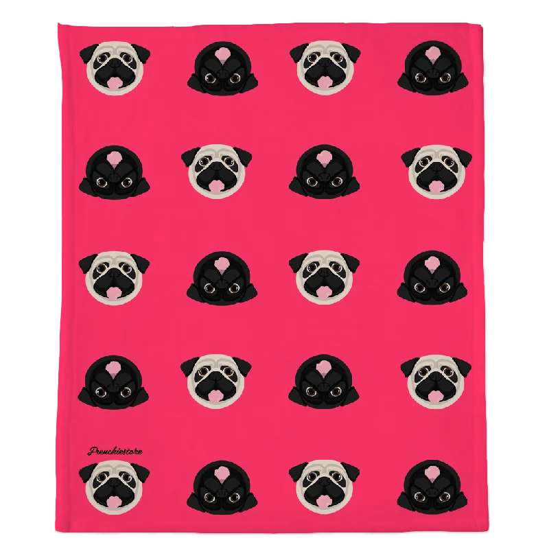 Pug Blanket | Different Pug dogs on Hot Pink