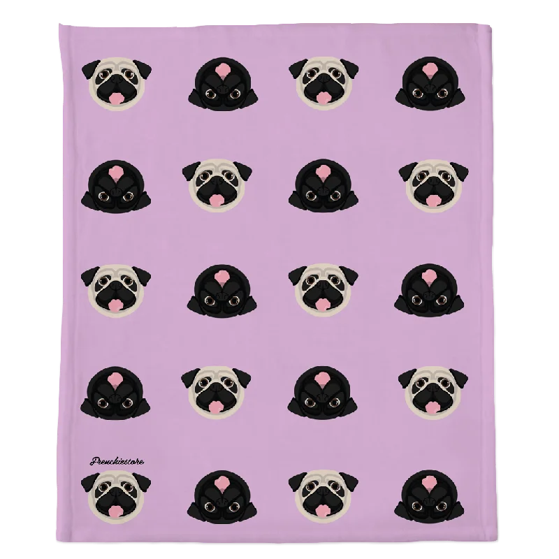 Pug Blanket | Different Pug dogs on Lavender