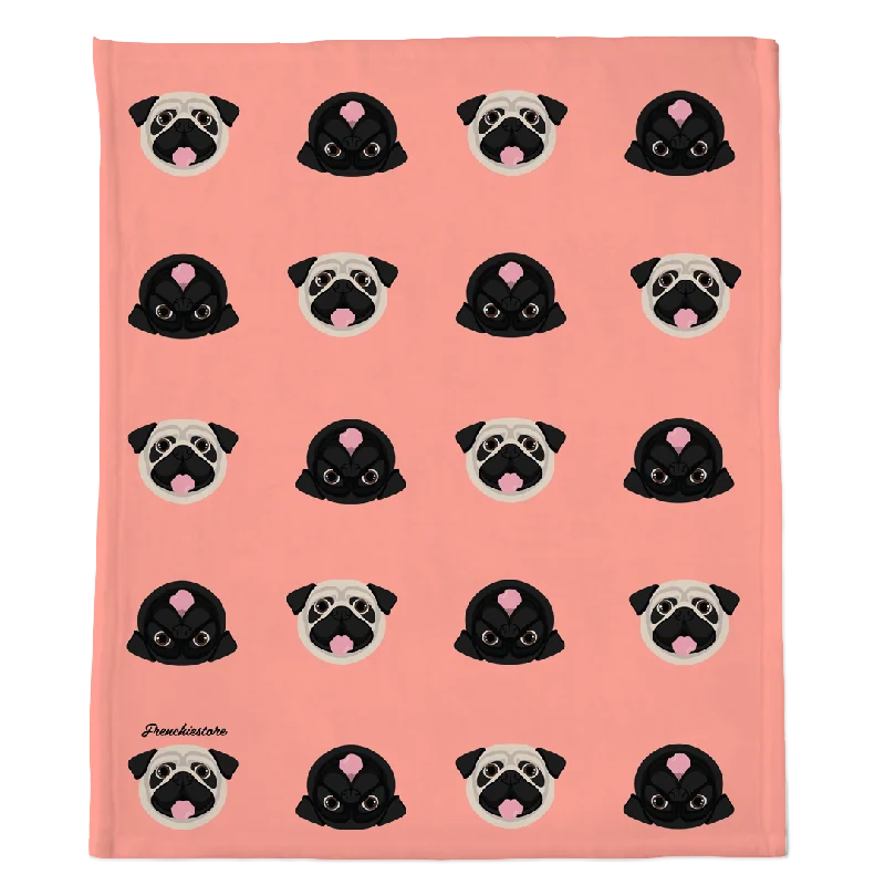 Pug Blanket | Different Pug dogs on Peach