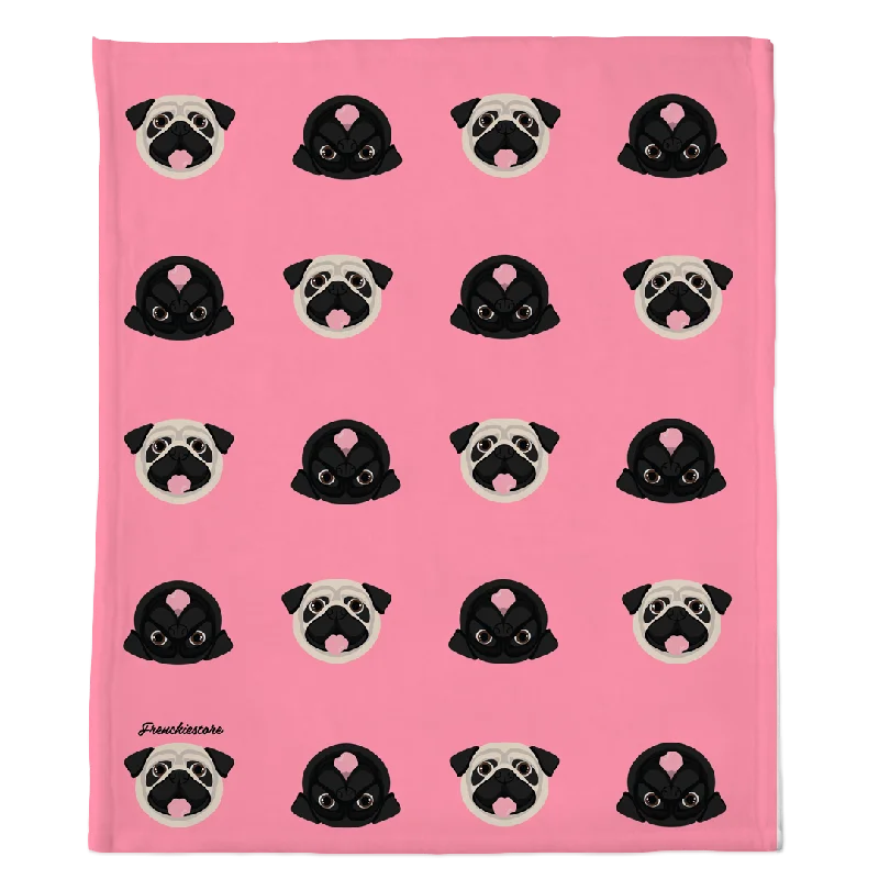 Pug Blanket | Different Pug dogs on Pink