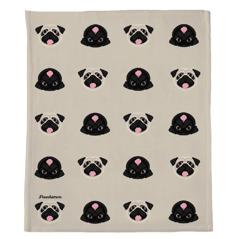 Pug Blanket | Different Pug dogs on Tan