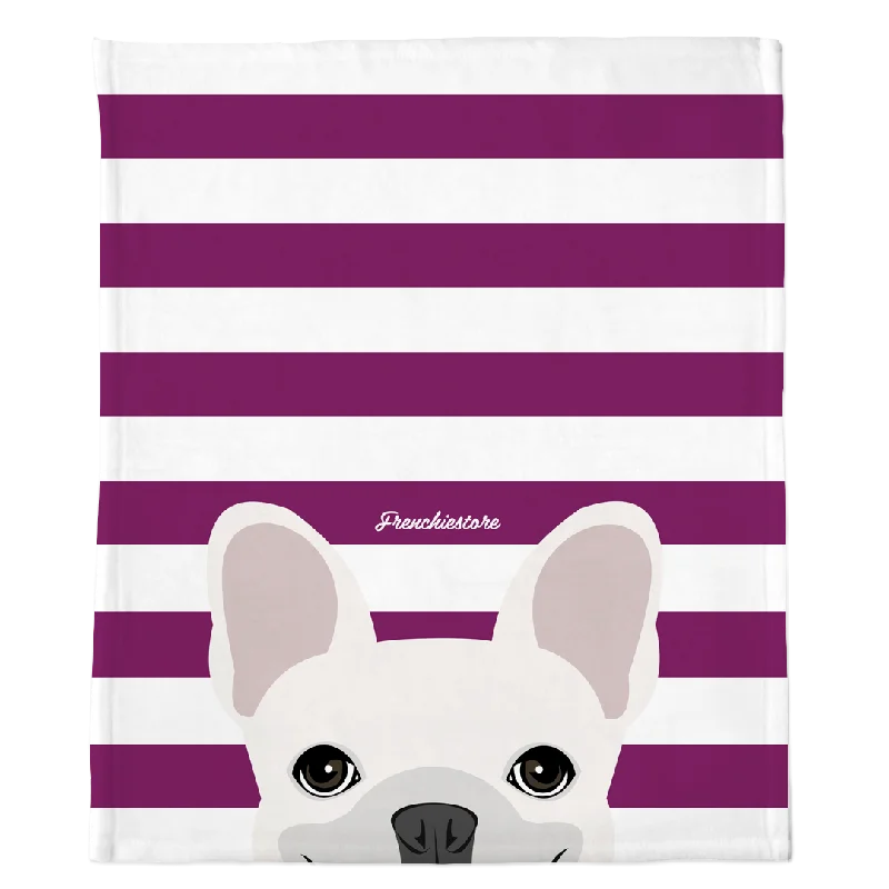 White French Bulldog on Beet Stripes | Frenchie Blanket