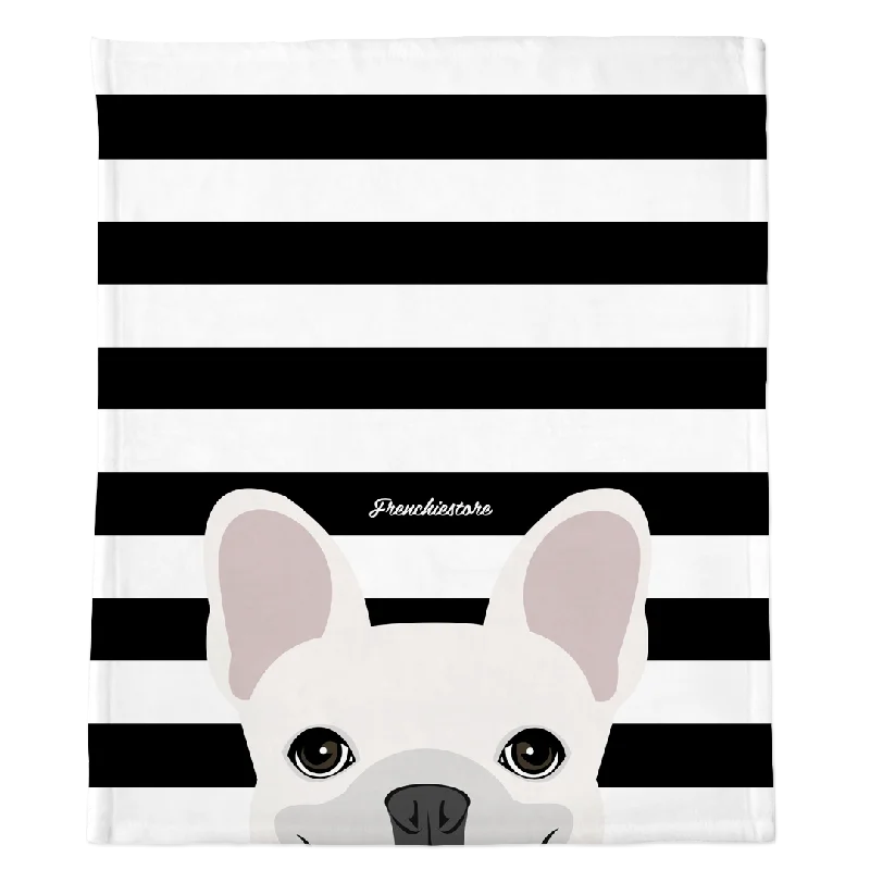 White French Bulldog on Black Stripes | Frenchie Blanket