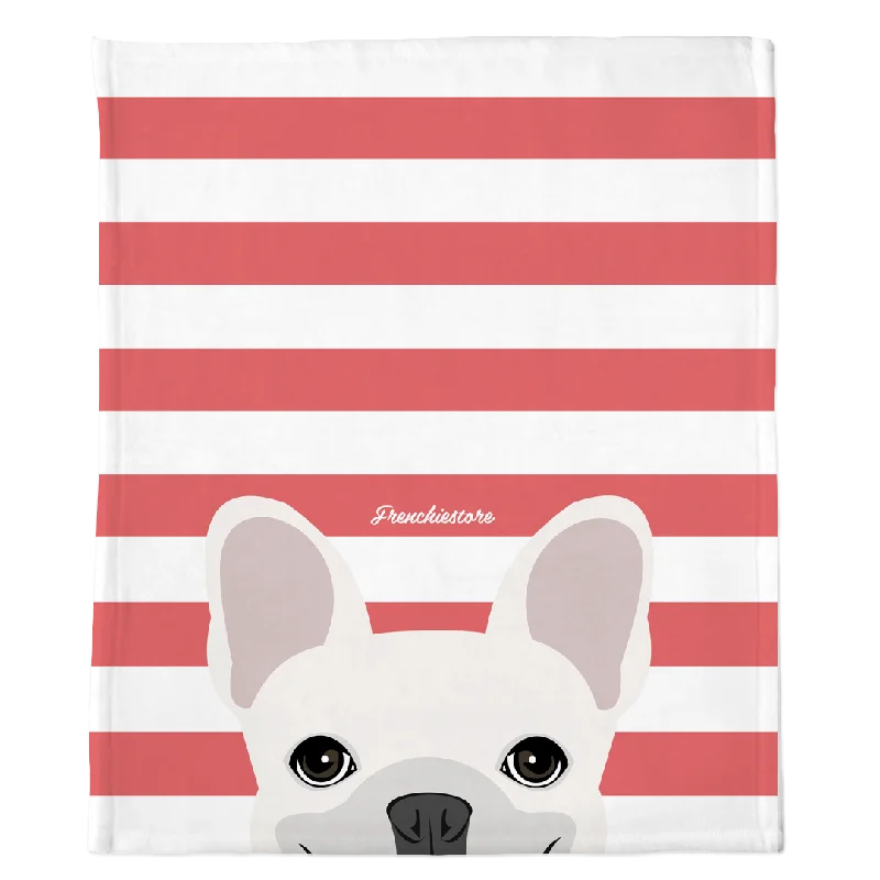 White French Bulldog on Coral Stripes | Frenchie Blanket