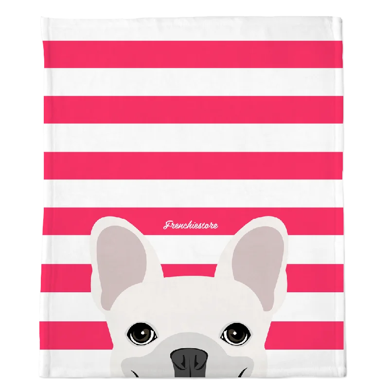 White French Bulldog on Hot Pink Stripes | Frenchie Blanket