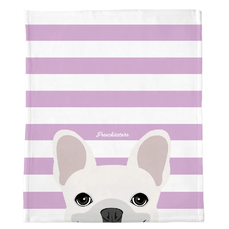 White French Bulldog on Lavender Stripes | Frenchie Blanket