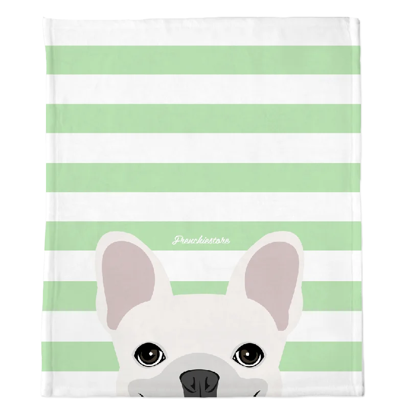 White French Bulldog on Mint Stripes | Frenchie Blanket