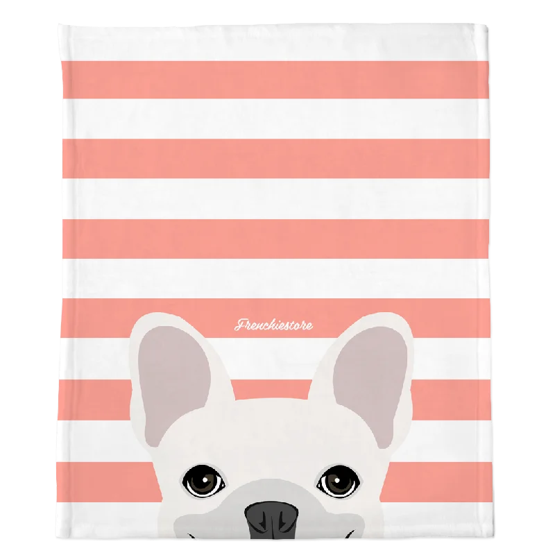 White French Bulldog on Peach Stripes | Frenchie Blanket