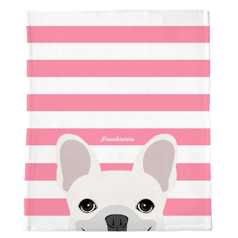 White French Bulldog on Pink Stripes | Frenchie Blanket