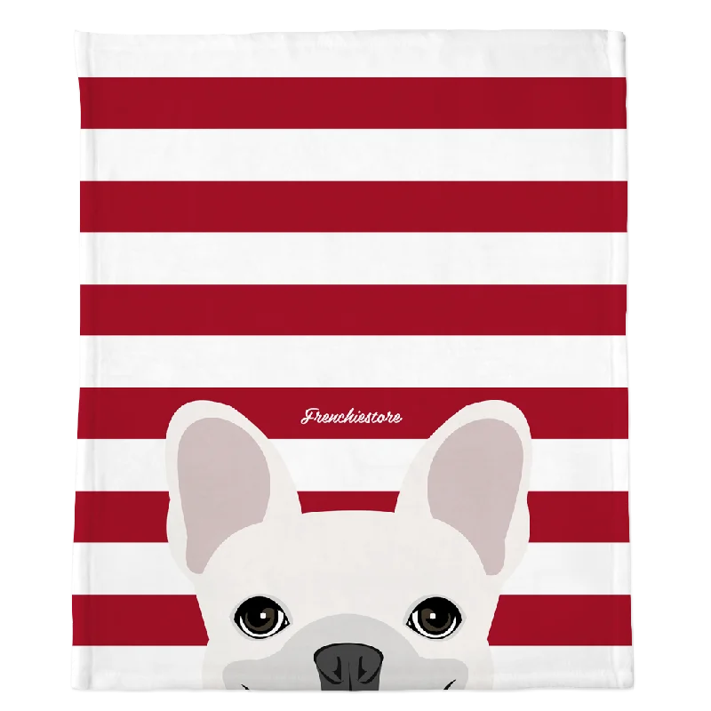 White French Bulldog on Red Stripes | Frenchie Blanket