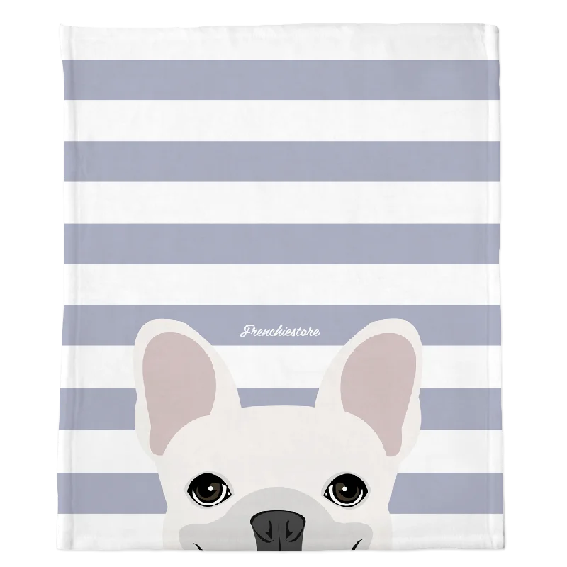 White French Bulldog on Silver Stripes | Frenchie Blanket