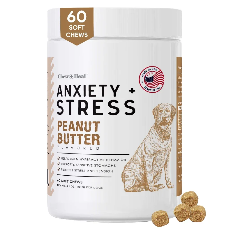 Chew + Heal Calming Chews for Dogs - Peanut Butter Flavor - 60 Anxiety Relief Treats