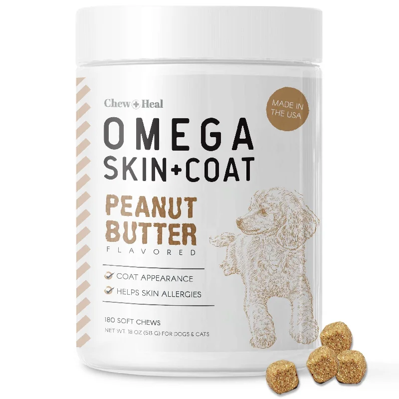 Chew + Heal Omega Skin and Coat for Dogs - 180 Chews - Peanut Butter Flavor