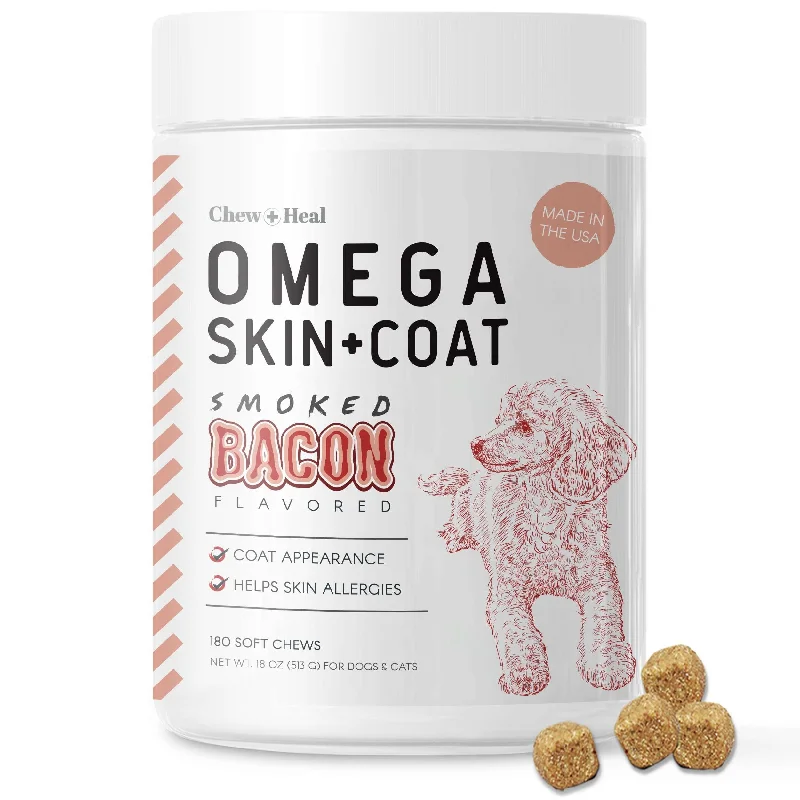 Chew + Heal Omega Skin and Coat for Dogs - 180 Chews - Smoked Bacon Flavor