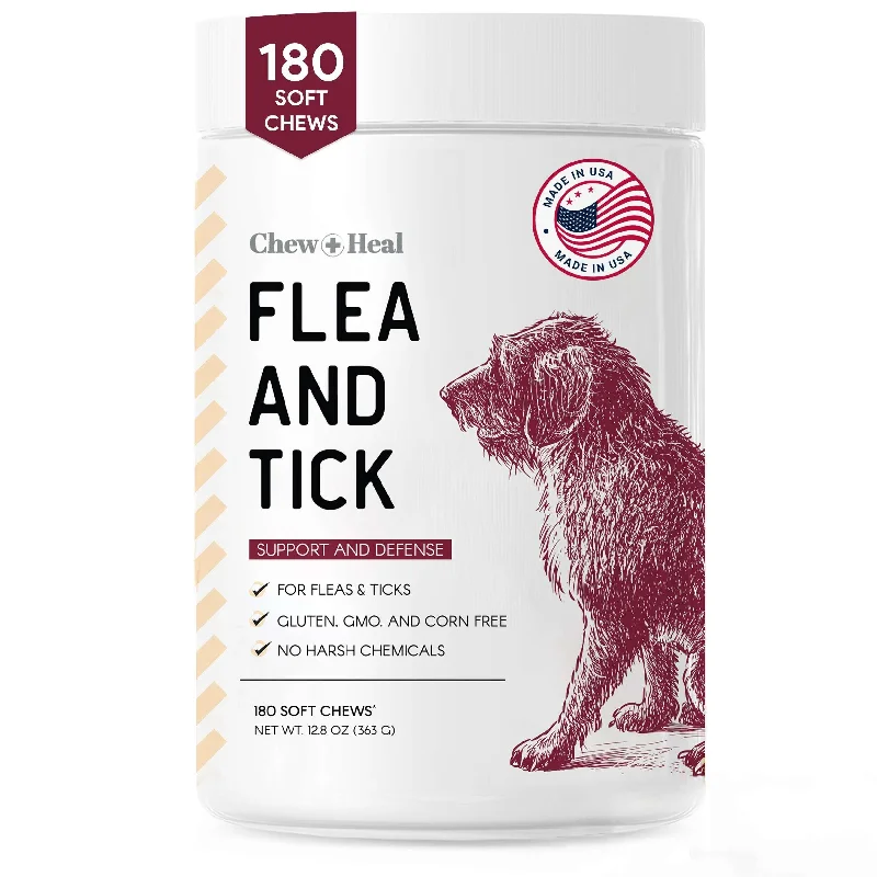 Chew + Heal Chewable Flea and Tick Prevention for Dogs - 180 Delicious Soft Chews