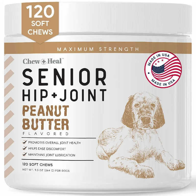 Chew + Heal Glucosamine for Senior Dogs Hip and Joint - 120 Peanut Butter Flavor Soft Chews