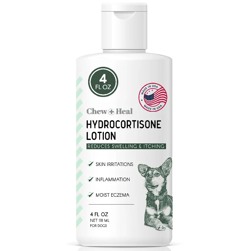 Chew + Heal Hydrocortisone Lotion for Dogs - 4 oz Anti Itch Cream for Irritated Skin