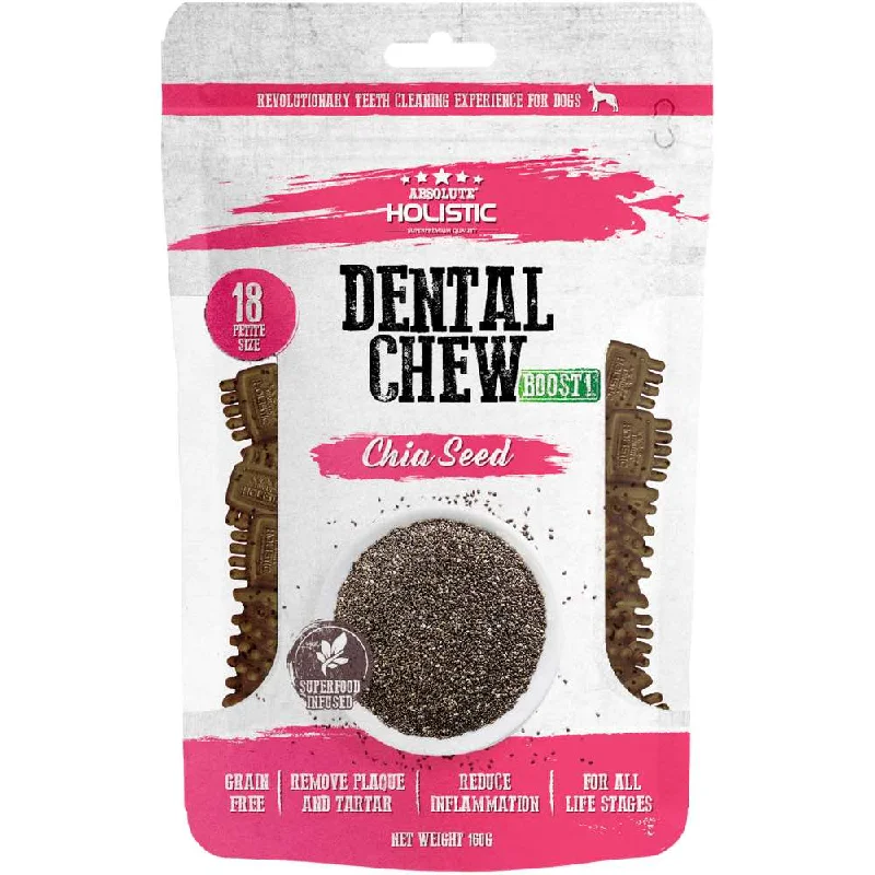 2 FOR $12.80: Absolute Holistic Boost Chia Seed Petite Grain-Free Dental Dog Chews 160g