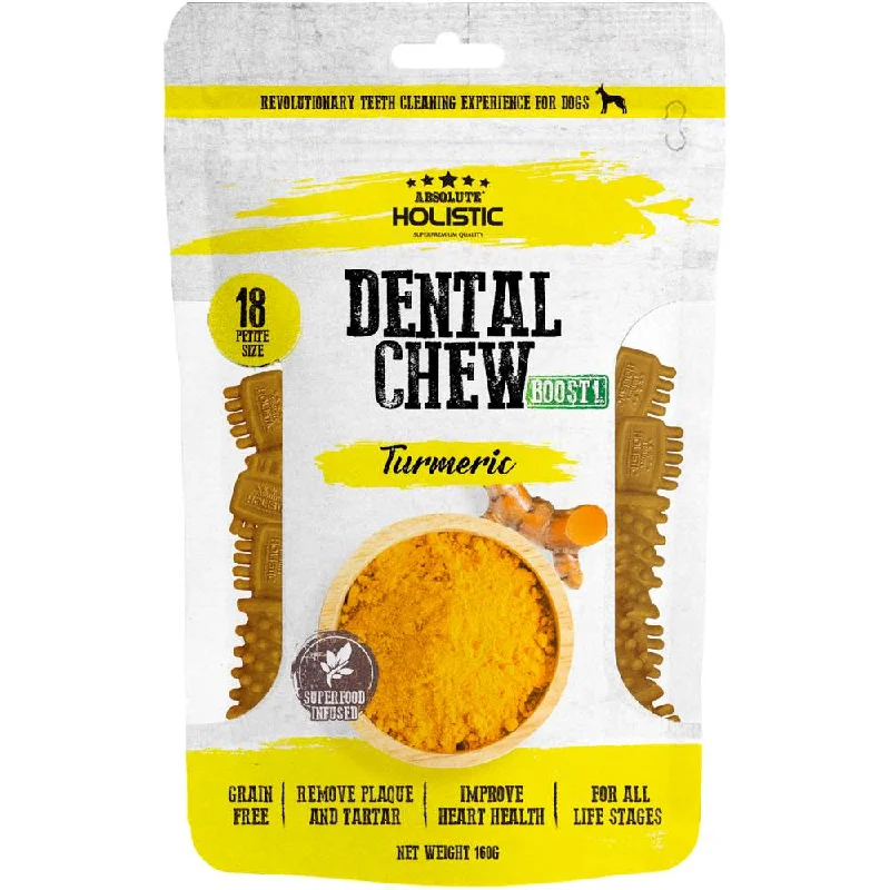 2 FOR $12.80: Absolute Holistic Boost Turmeric Petite Grain-Free Dental Dog Chews 160g